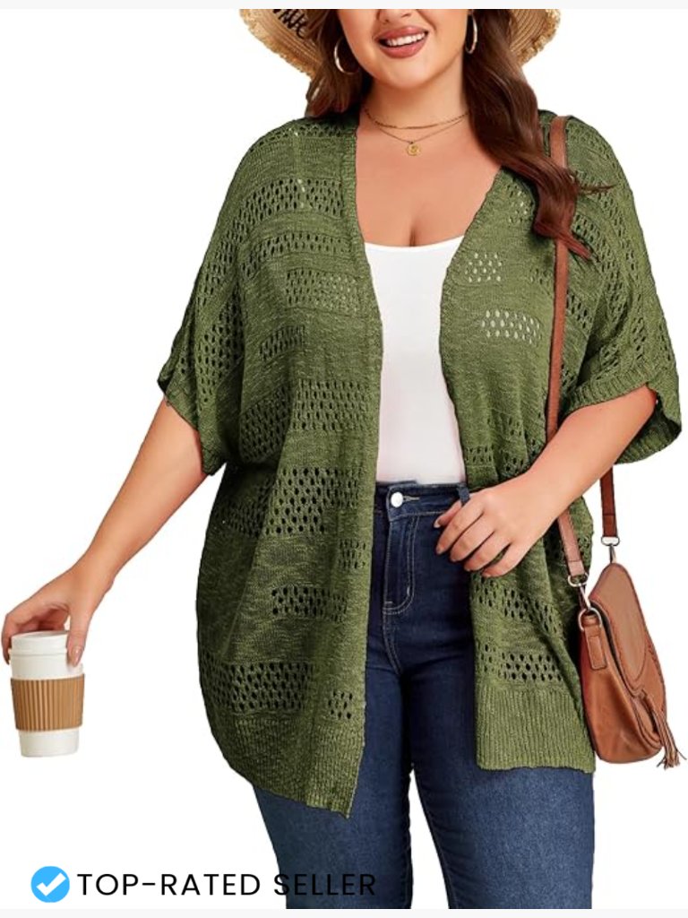 Plus Size Crochet Cardigan Kimono Oversized Boho Short Sleeve Summer Knit